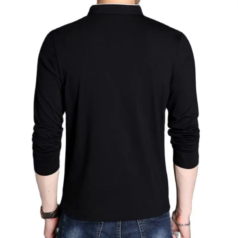 Camisetas de manga larga para hombre, jerséis de algodón con cuello levantado y medio botones, Tops informales lisos, camisetas finas cómodas de