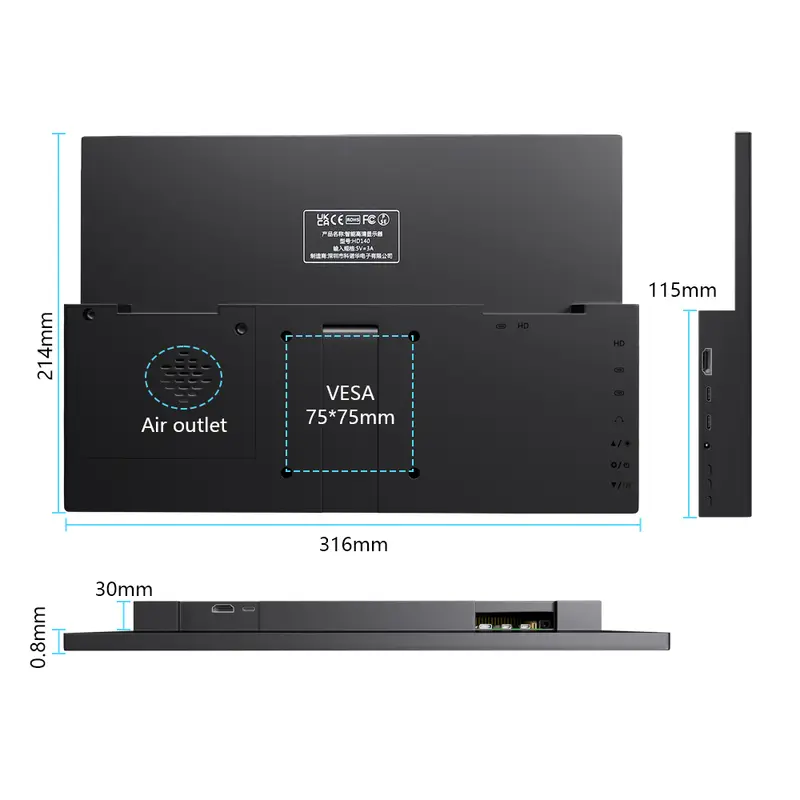 14 inch Monitor for Raspberry Pi 5 4 3 Touchscreen 1920x1200 16:10 Display HDMI USB Interface for Computer Program Monitors - Image 2