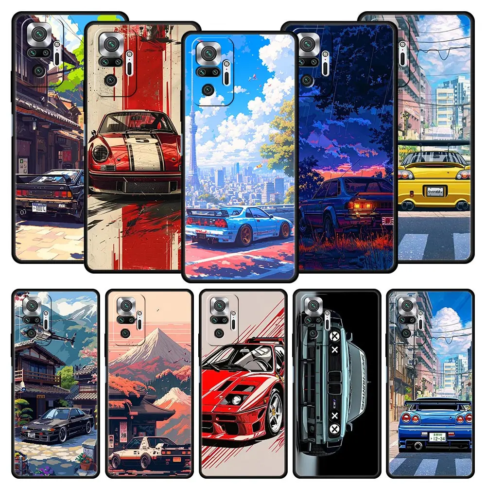 

Phone Case For Xiaomi Redmi Note 14 13 12 5G 11 10 Pro Plus 4G 9S 9 14C 13C 12C 10C 9C 9A Soft Cover JDM Tokyo Drift Sports Car