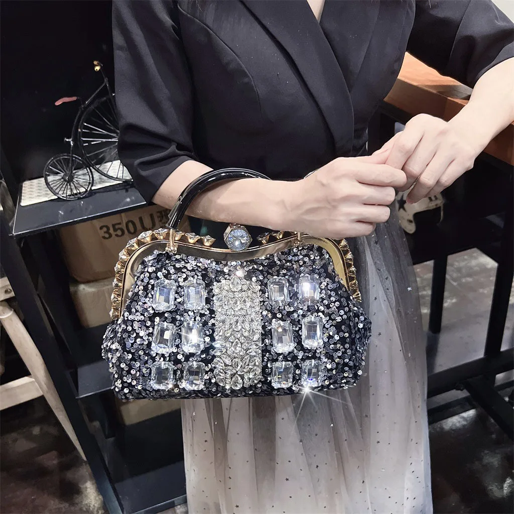 

2025 New Fashion Diamonds Women Handbags Crystal Evening Shoulder Messenger Bag Large Capacity Leather Portable Tote Bags
