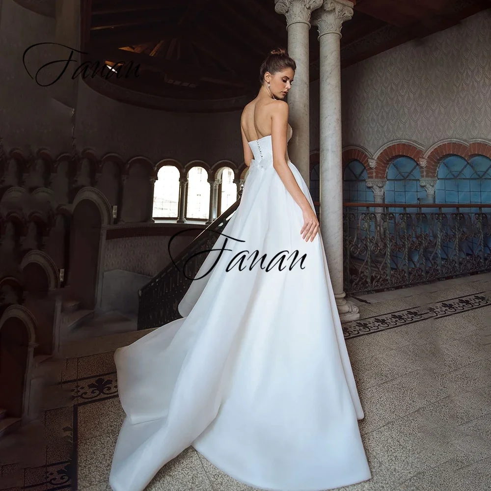 Vestido de novia sin tirantes con cuentas y apliques de cristal, Espalda descubierta, sin mangas, corte en A, vestido de novia de Organza, vestido de fiesta mariage