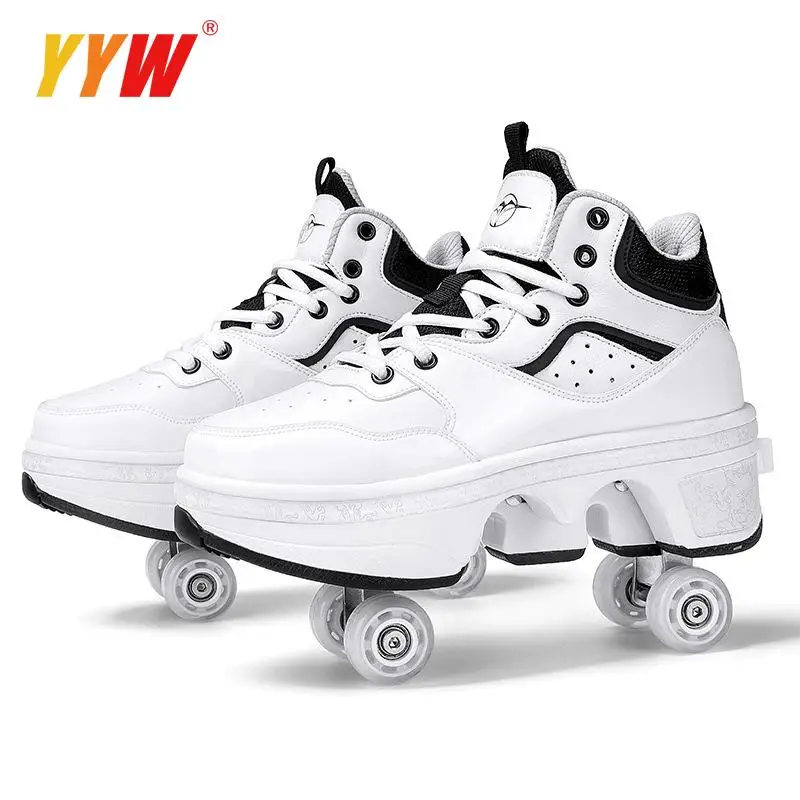 Portable Deformation Roller Skate Shoes Parkour Roller Shoes Sneakers With Four Wheels Running Shoes ​For Unisex Children Shoes