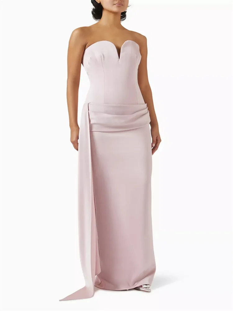 

Customized New Pink Pleated Dang Formal Evening Dress Strapback Sweetheart Corset Abdomen Pleated Dang Details Back Slit Dress