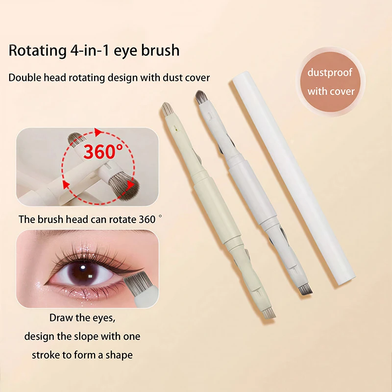 Double Head Rotating Four In One Eyeshadow Brush Complete Eyeliner/Blending/Brow Brush Tools Portable Travel Eye Makeup Soft