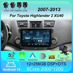 Android 16 Car Radio Carplay Auto For Toyota Highlander 2 XU40 2007-2013 Multimedia Video Player Navigation GPS Stereo 2din DSP