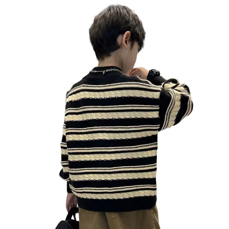 Boys Woolen Sweater Cotton Knitting Windbreak 2025 Stripe Plus Thicken Autumn Winter Outwear Sport Teenagers Christmas Warm Chil image 6
