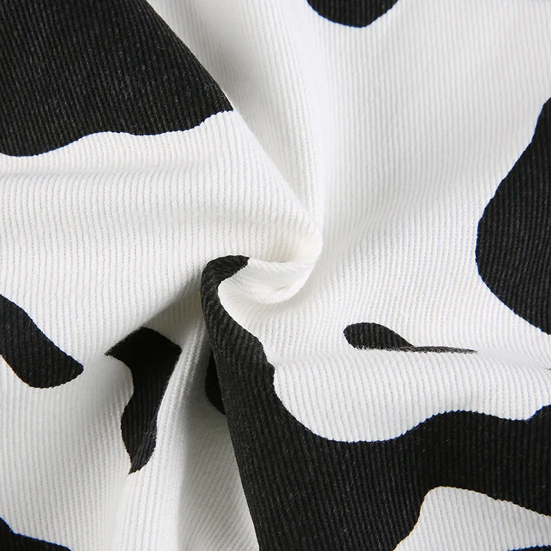 Hip Hop Patchwork Cow Jeans Women Straight Baggy Long Pants Korean High Waist Trousers Wide Leg Denim Jeans Streetwear