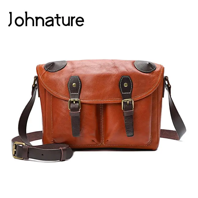 Johnature semplice fatto a mano in vera pelle 2024 nuova borsa da donna Casual borse a tracolla in pelle bovina naturale borsa a tracolla di grande