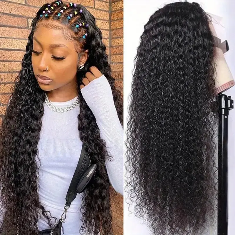 Rosabeauty 150% Density Deep Wave 40 Inch Preplucked Glueless Curly Wig 13X4 HD Lace Front Human Hair Wig For Women