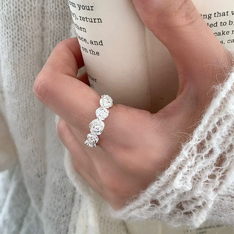 

S925 sterling silver women's ring gold-plated zircon flower European and American popular fashion jewelry party accessories