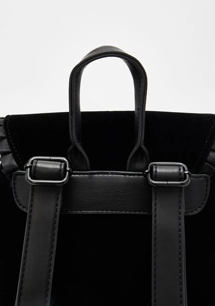 SHELKSBAG القوطية الشرير الصخرة نمط ماجيك المطرزة المخملية حقيبة ظهر صغيرة Y2k السيدات الظهر حزمة سوداء موضة حقائب السفر اليد