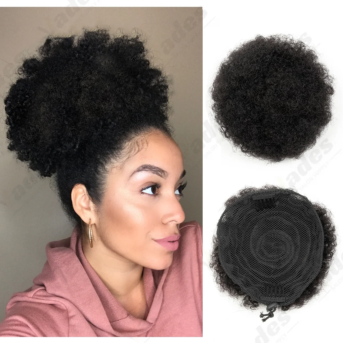 

Накладной пучок Afro Kinky Puff на завязках, кудрявые накладные волосы из натуральных волос, хвост-шиньон на заколке для черных женщин, 6-8 дюймов