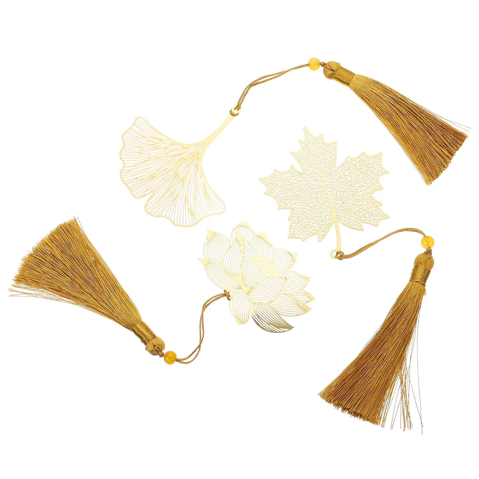 3pcs Metal Bookmark Chinese Style Hollow Leaf Design Golden Brass Page Marker For Students Readers Decorative Book Mark Student