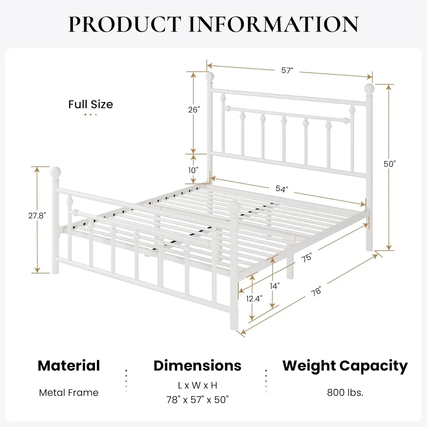 SHA CERLIN 14'' Full Size Metal Platform Bed Frame/Victorian Headboard and Footboard/Steel Slats Mattress Foundation for Storage