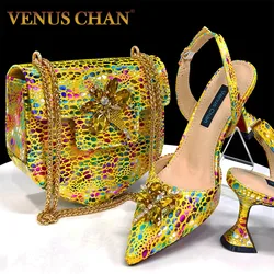 2024 Newest INS Style Yellow Color Elegant High Heels Nigeria Popular Design African Ladies Shoes And Bag Set For Party