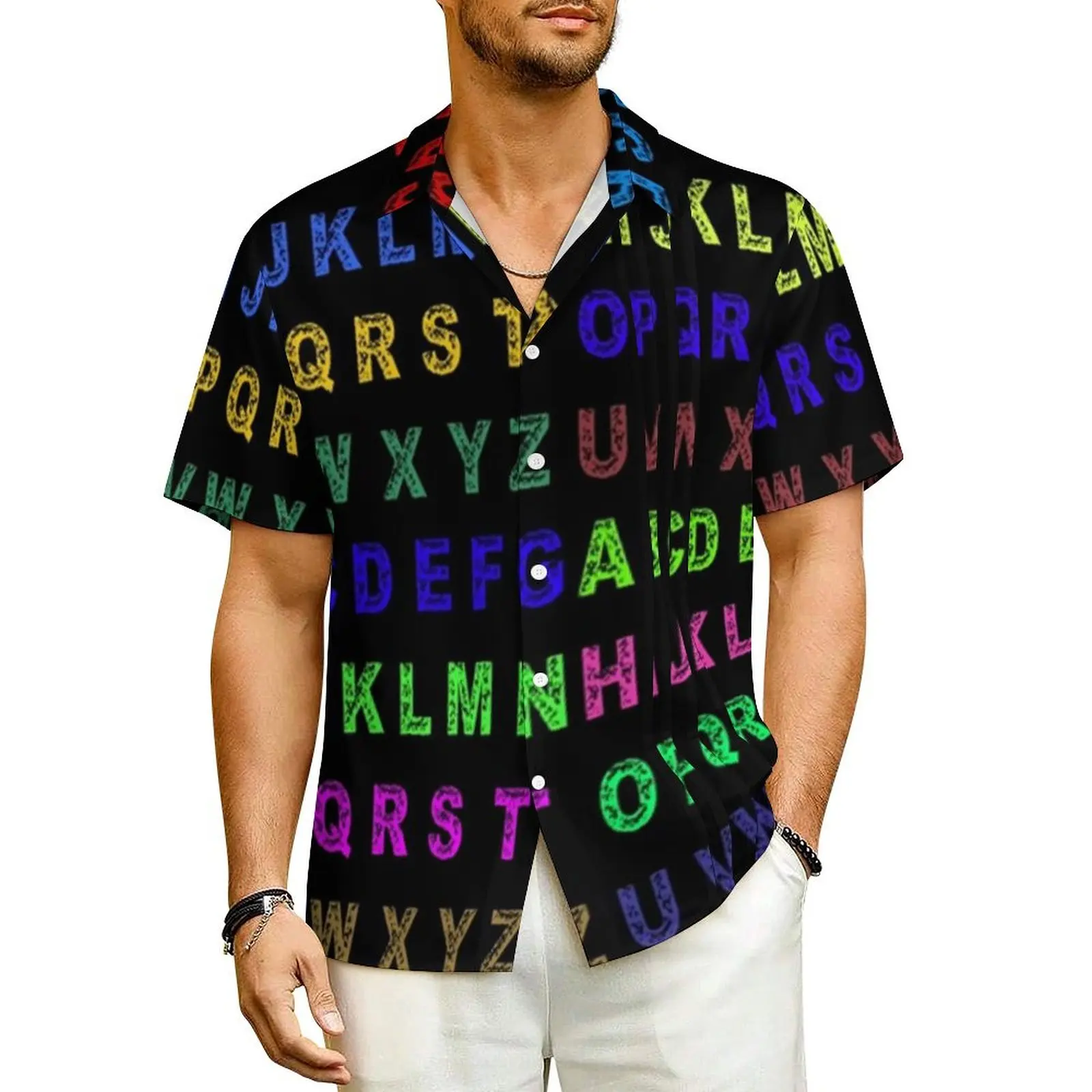 

Гавайская рубашка с разноцветными абстрактными буквами, мужская пляжная Повседневная рубашка с принтом Aphabet, элегантные блузки большого размера в стиле Харадзюку с короткими рукавами