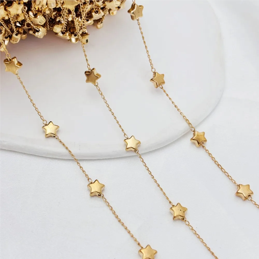 1Meter 6mm CCB Heart Star Bead Copper Chain for Bracelet Necklace Anklet Glasses Anti Slip Chains DIY Handmade Jewelry Making