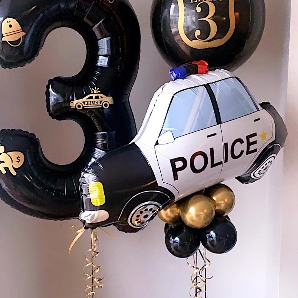 Polizeiauto-Folienballons 5 Stück Polizeiauto-Themenballons Jungen 3. 4. 5. 6. 7. 8. 10. 12. Geburtstag Partydekoration – Detail 1