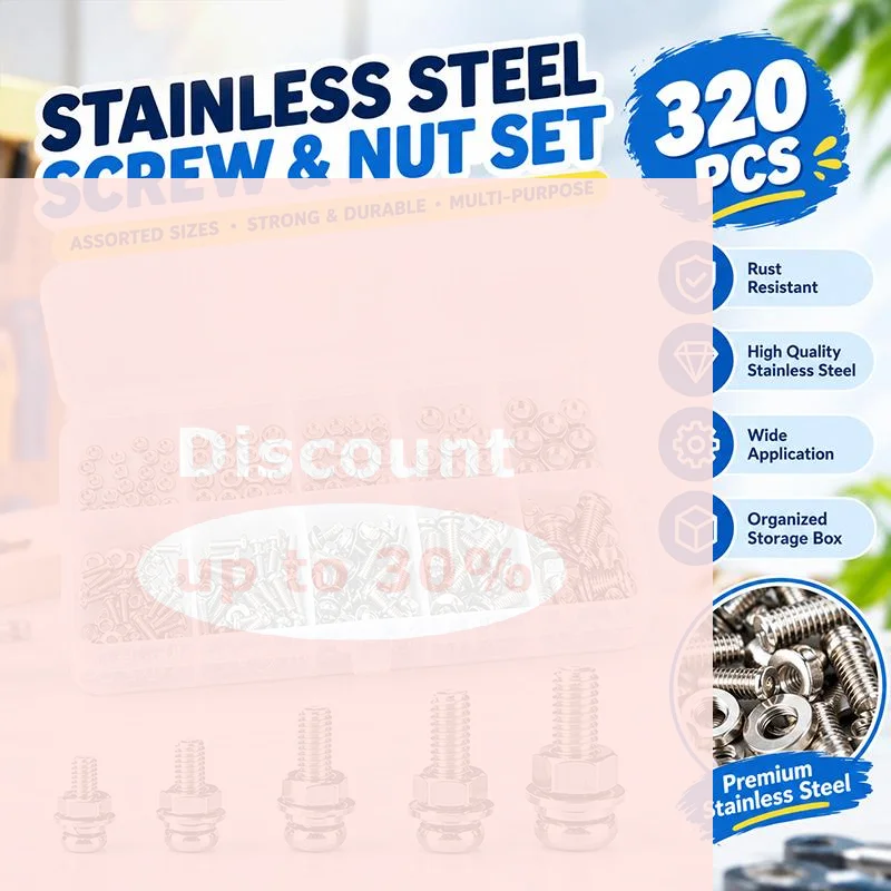 [320PCS Stainless Steel Screws Nuts And Washers Kit Multiple Sizes Rust Proof For Home Repair DIY Mechanical Assembly]
