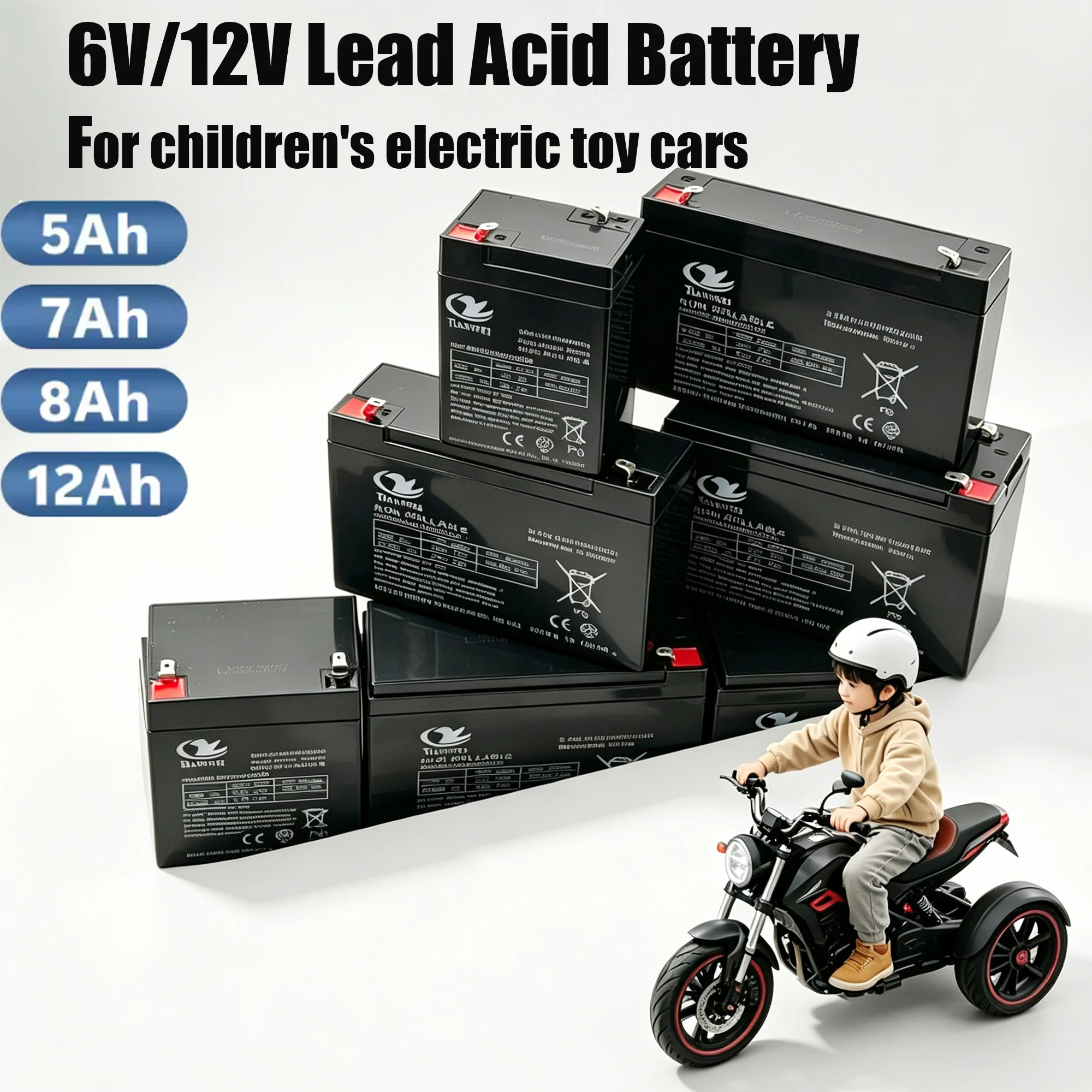 Rscrola Hot 6V 12V Rechargeable Battery For Children's Electric Vehicles Toy Cars Motorcycles Baby Strollers Battery 5Ah 7Ah 8Ah