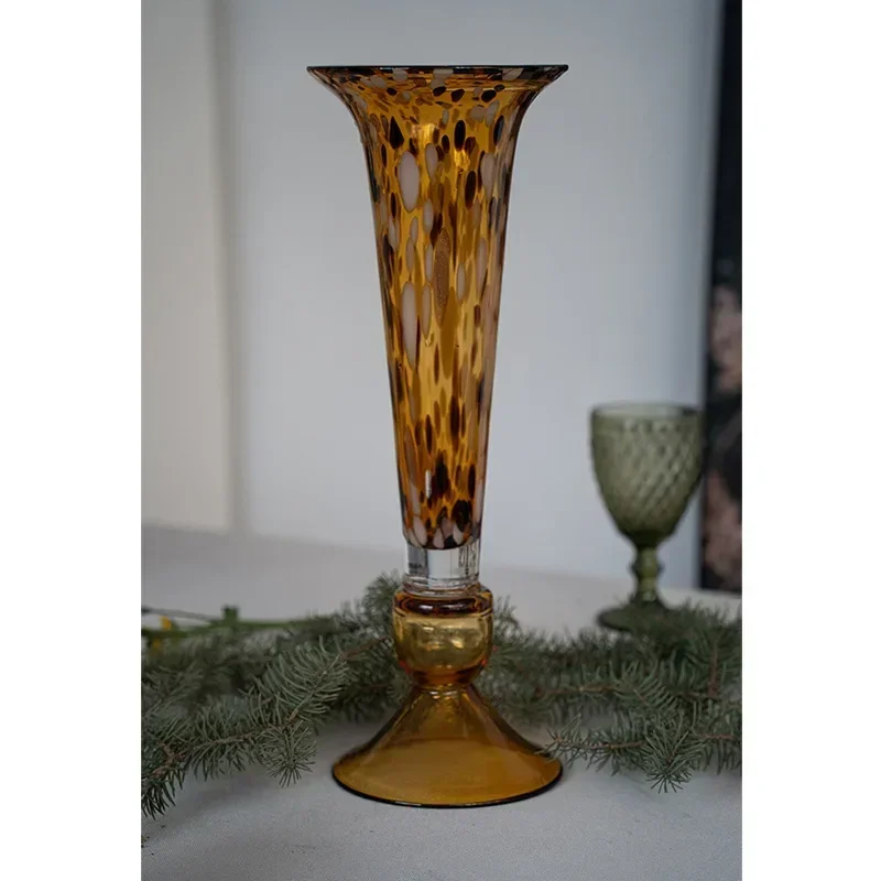 Medieval glass vase ornament, living room flower arrangement, high-end