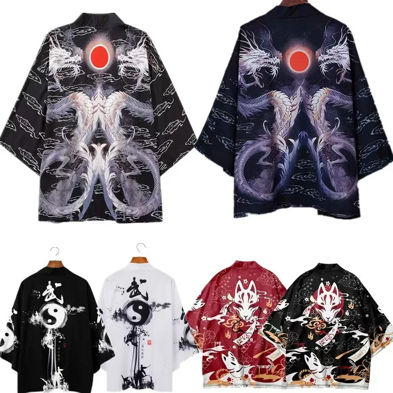 Chinese-style dragon pattern short-sleeved vintage Hanfu ukiyo-e cape top