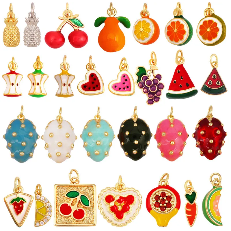 Fruit Apple Watermelon Strawberry Grape Pineapple Pomegranate Cherry Charm Pendant,Jewelry Necklace Bracelet Making Supply R21