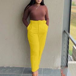 Work Pants for Women Office Elegant High Waisted Belt Waisted Straight Ankle Length Fashion Female Formal Business Bottoms Pants
