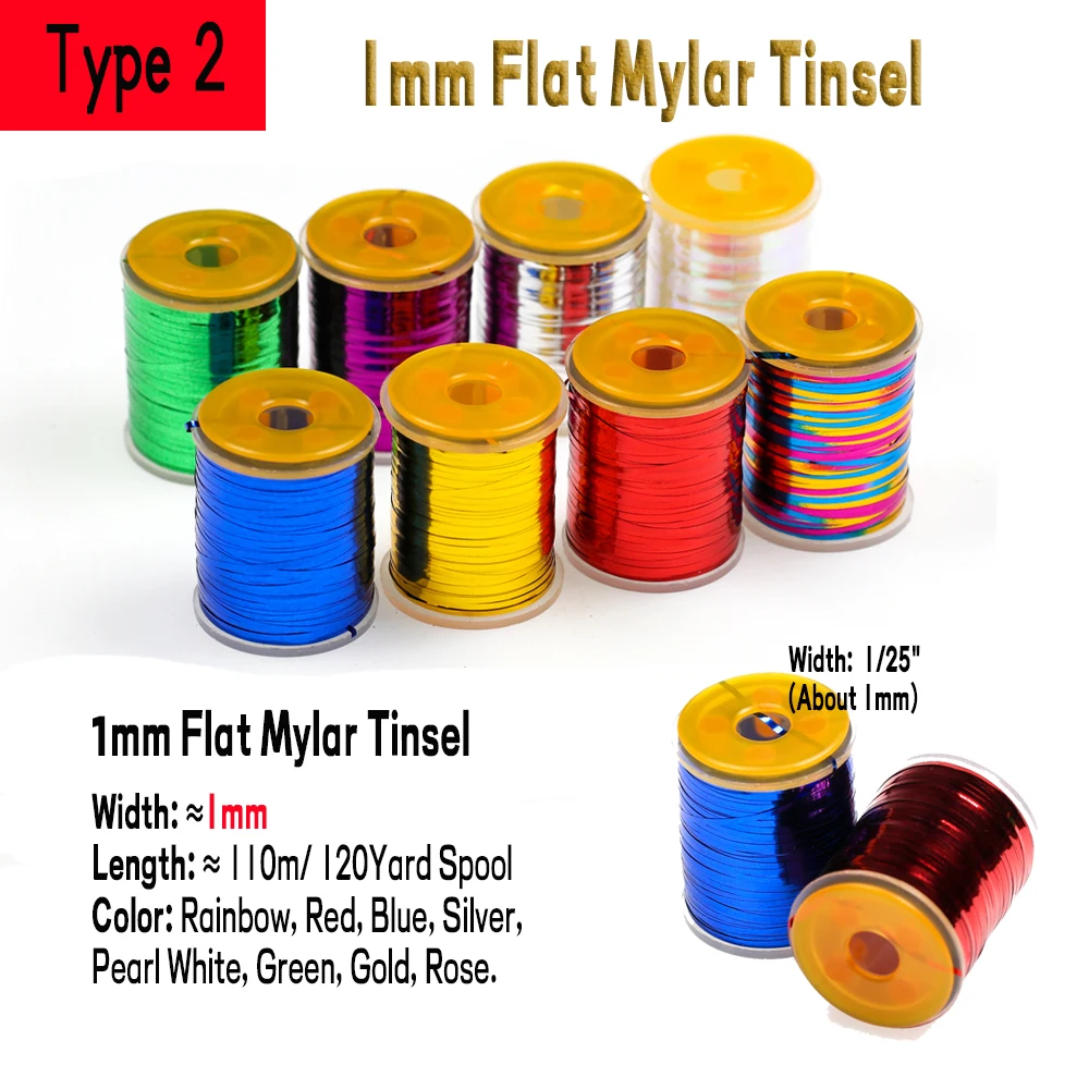 Wifreo 0.3mm/1mm Holographic Tinsel Fly Tying Flat Mylar Tinsel Flash Tape Material for Streamer Flashback Nymphs