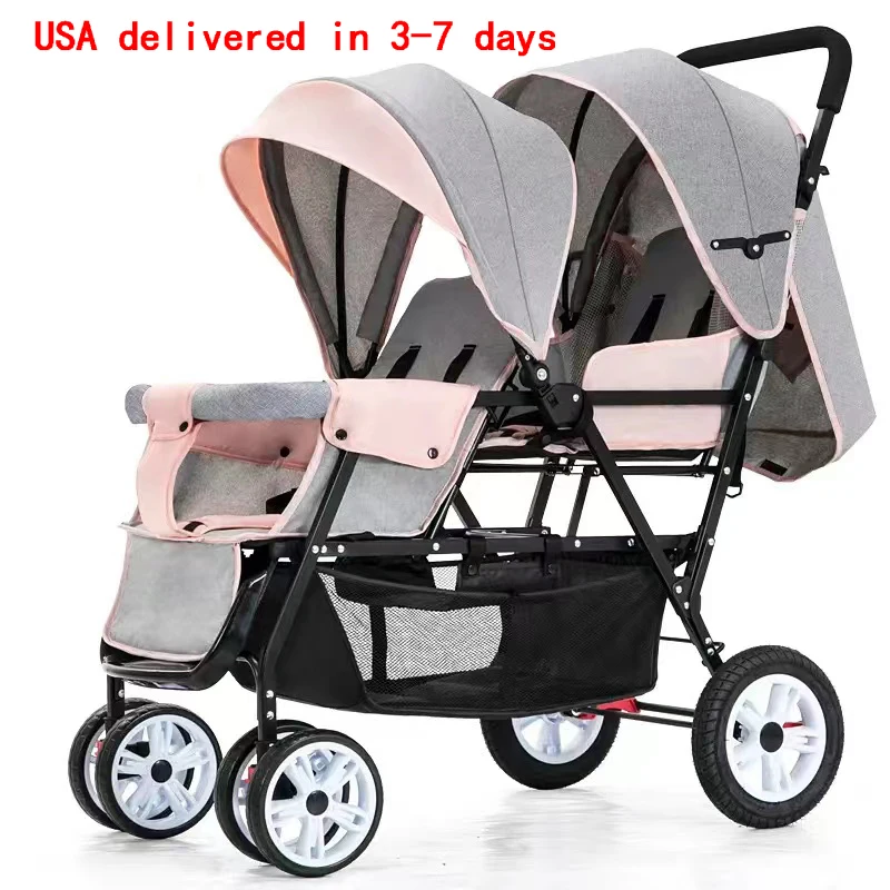 Baby Strollers For Twins Double Front And Back Seat Lie Foldable Safety Carriage Portable Travel System