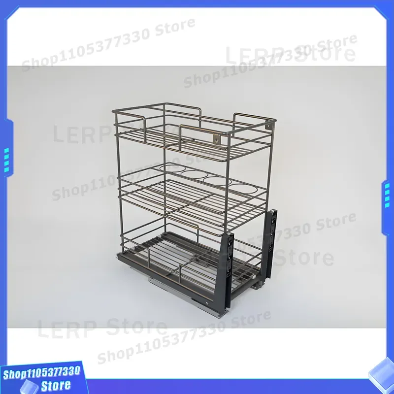 Modern Kitchen Cabinet Organizer Sliding Drawer Basket with Pull Out Seasoning Rack Practical Storage Solution for Home