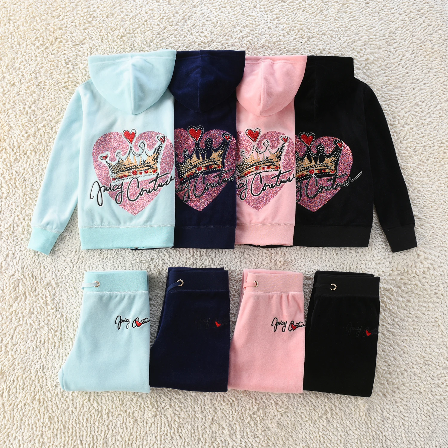 juicy Kids Velvet Tracksuit Children Suit Fall/Winter Girl Clothing Set Velour Sweatshirts and Pants Two Piece Children Suit