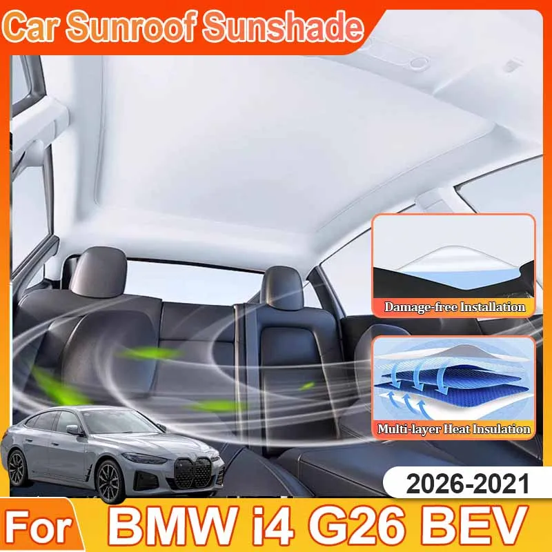 Window Sunshades For BMW I4 G26 BEV Accessories 2021-2026 Insulation Electrostatic Adsorption Sunshade Shield Sunroof Anti UV