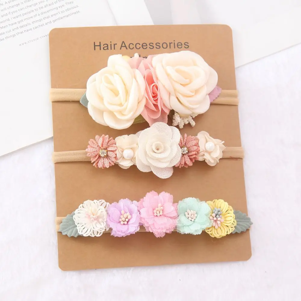 Baby Girl Headband Cute Baby Elastic Hair Band Newborn Head Flower Toddler Headband Headwear Kids Accessories 3pcs/set