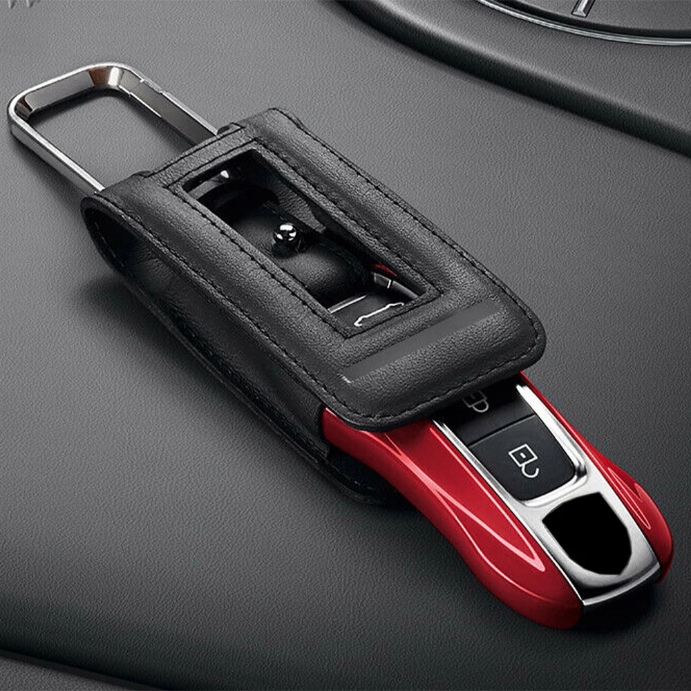 Genuine Leather Car Remote Key Fob Case Cover Shell Bag Skin Holder Fit For Porsche Cayenne Panamera 911 Macan Accessories