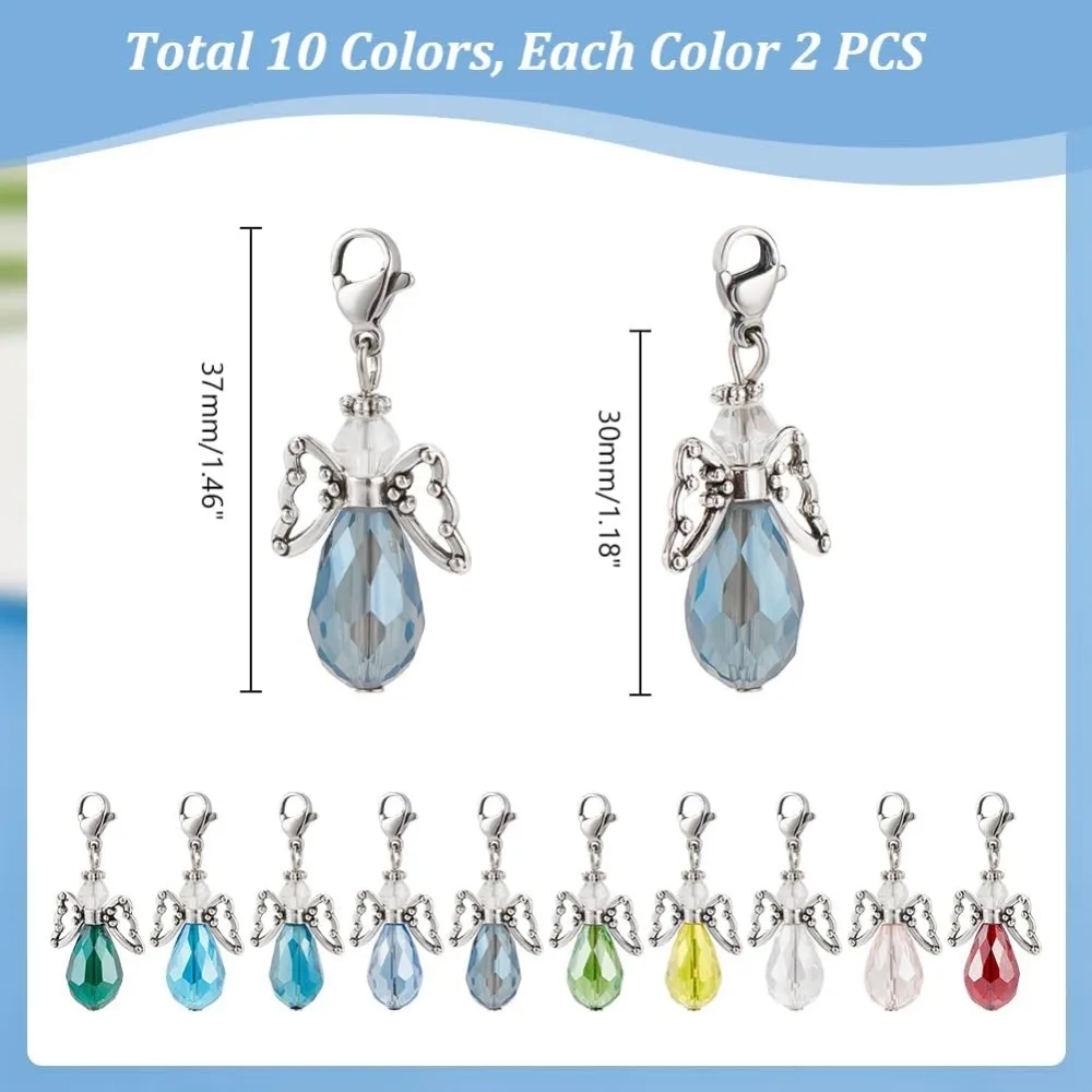 

20 Set Angel Pendants Wedding Bouquet Clip Charms Something Blue 10 Colors Glass Pearl Beaded Pendants for Bridal Accessories