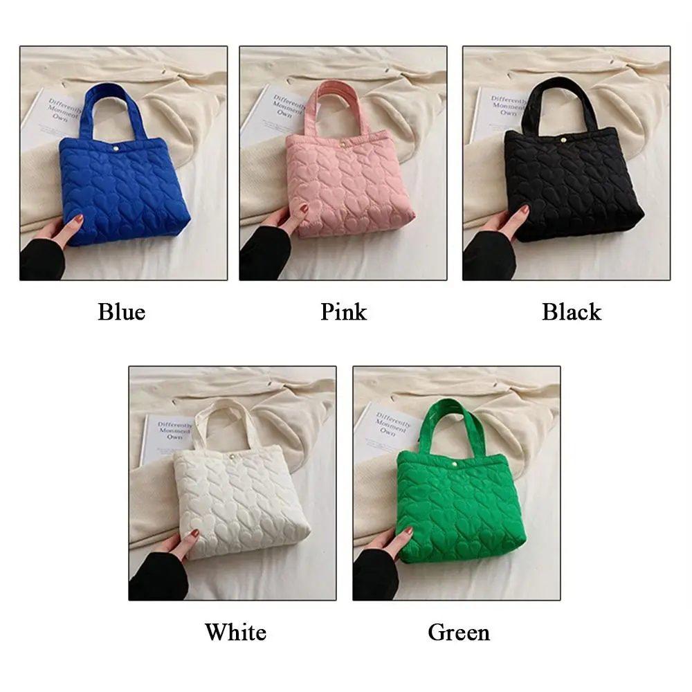 Women Large Capacity Winter Cotton Padded Shoulder Bag Solid Color Handbags Casual Tote Bags For Girls Fashion Handle Bag