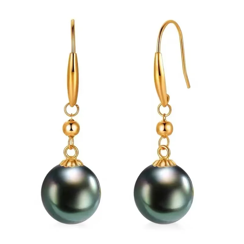 

18K Natural Gold Pearl Earrings For Women,Luxury Tahitian Black Pearl Gold Earrings Wife Mother Anniversary Gift