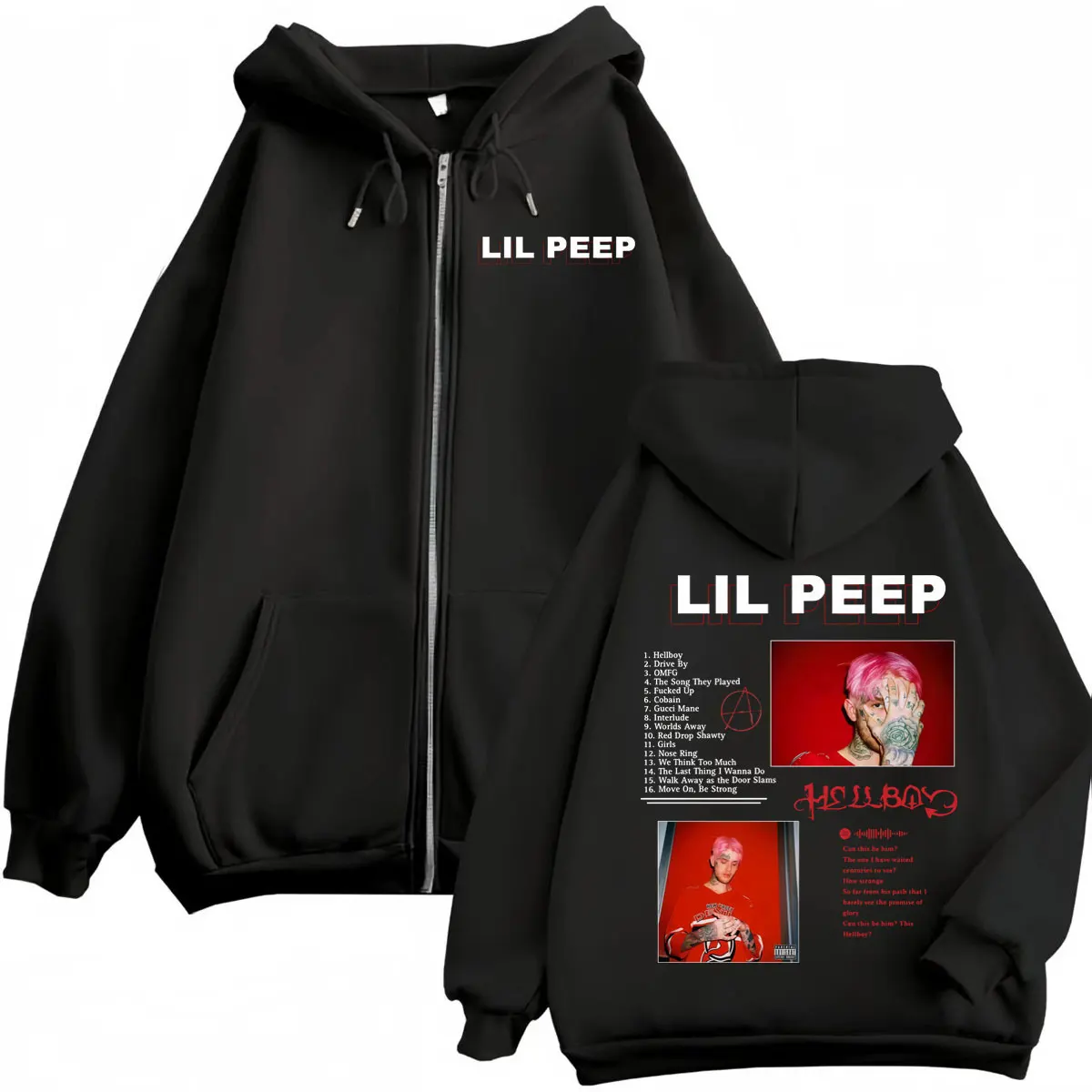 

Rapper Lil Peep Album Graphic Zipper Hoodies Men's Women's Vintage Hip Hop Zip Up Pullovers Fashion Y2k Oversized Sweatshirts