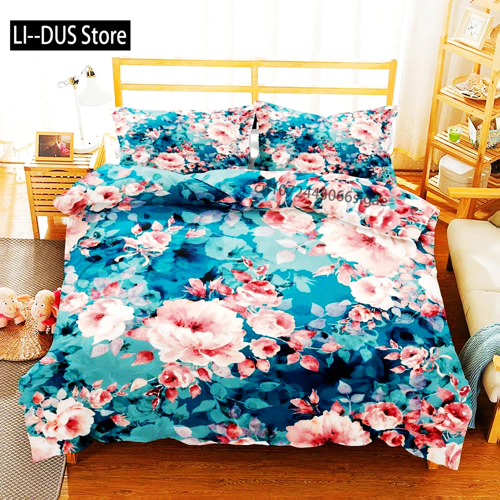 

3D Printed Washed Cotton Painting Birds Floral Bedding Set Small Single Twin Double Queen King Cal King Size Bed Linen Set