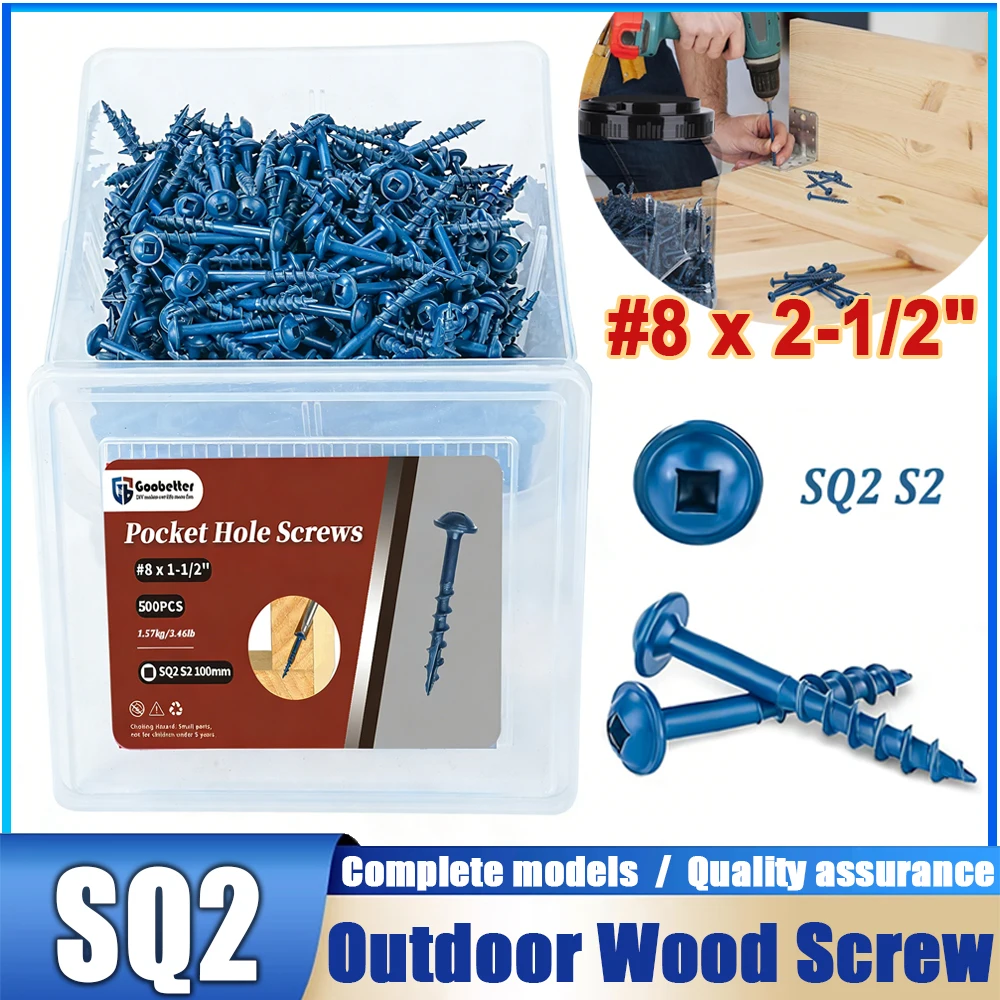

(#8 blue) pocket hole screw, 10/80/100/500pcs, wooden screws, carbon steel screw, square head self-tapping screw, wood scr