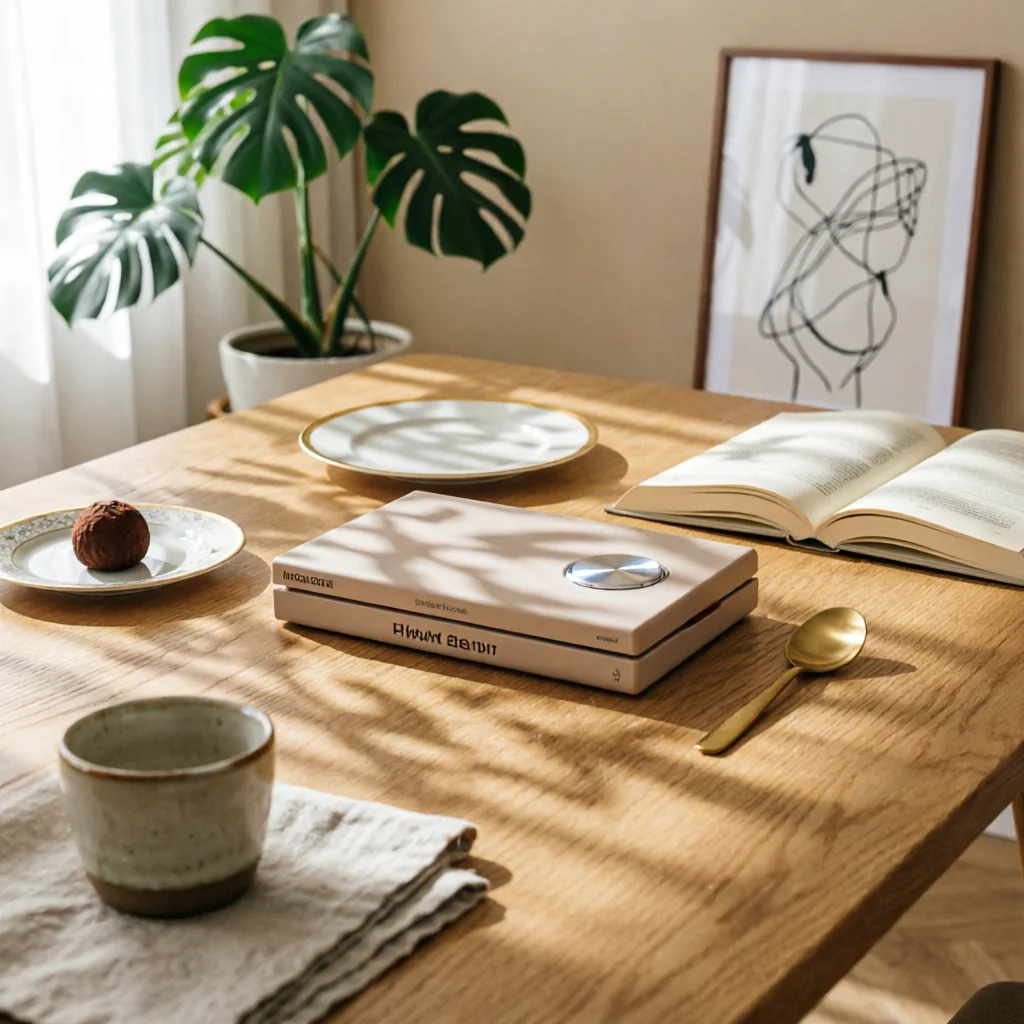 Stainless Steel Tray with Wood Strips Reflective Mirrored Display Tray Metal Polished for Coffee Table, Tabletop