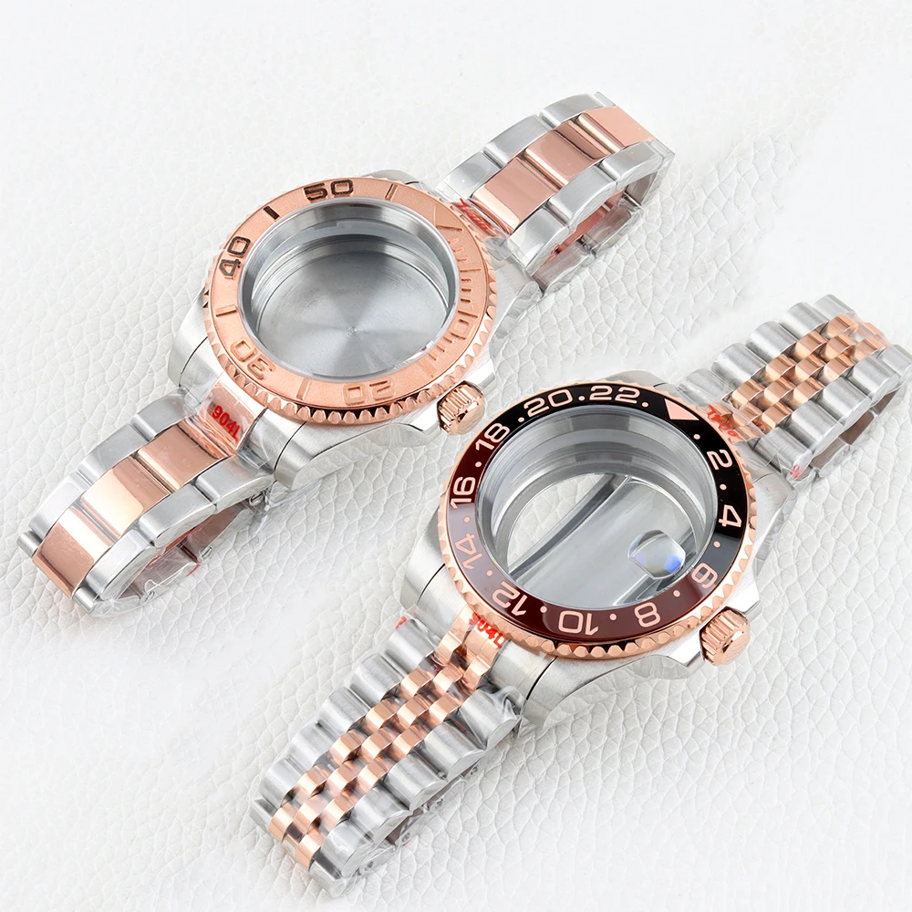 

Rose Gold 40mm Watch Case 20mm Oyster/Jubilee Strap for GMT Yacht-Master NH34 NH35 NH36 NH38 Automatic Movement 28.5mm Dial