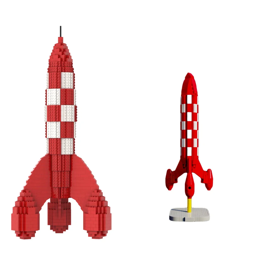 Moc vermelho aventura viagem lua foguete buliding bloco kit espaço foguete tijolos cérebro jogo montar brinquedos para crianças presente de aniversário