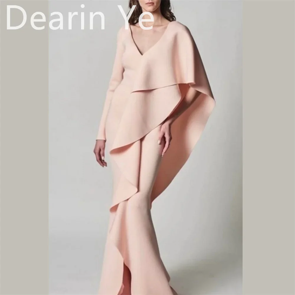 

Evening Dress Formal Dearin V-neck Column Floor Length Skirts Layered Bespoke Occasion Dresses Prom Gown Saudi Arabia