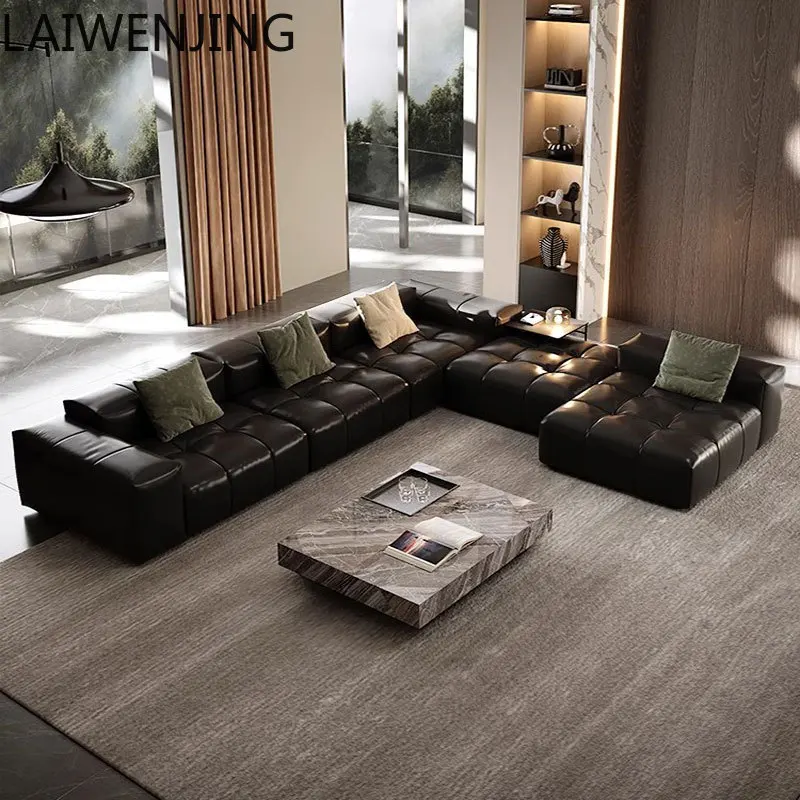 LYY  Nordic leather pixel sofa first layer cowhide Italian module sofa combination