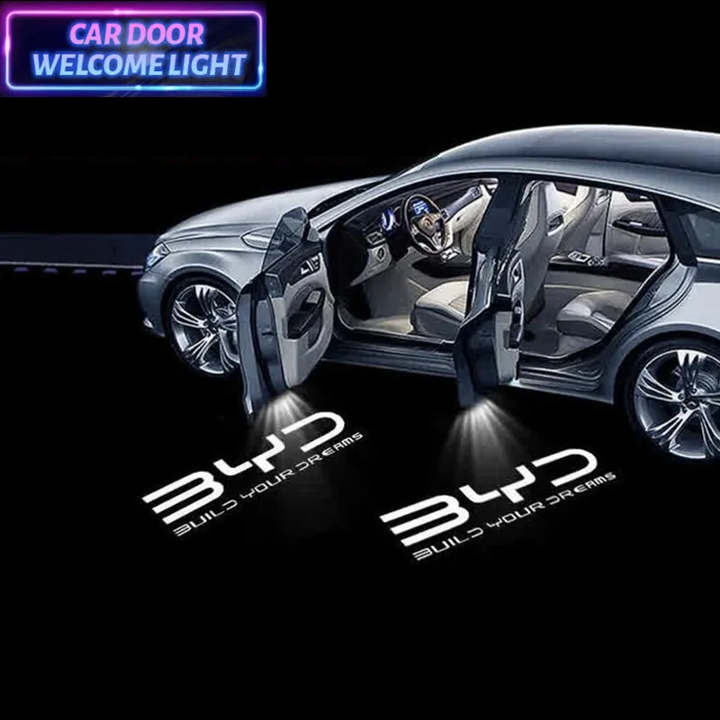 2PC For BYD Wireless Led Car Door Welcome Laser Projector Logo Shadow Night Light Car Styling Courtesy Lamp Car Accessories Kits