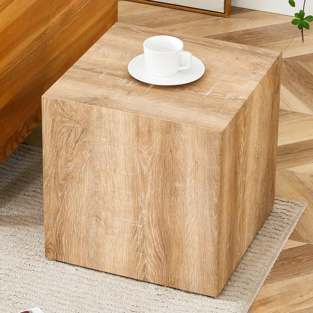 Modern MDF Coffee Table Light Wood Texture Minimalist Design 15.7 Inch Square Accent Table No Assembly Required