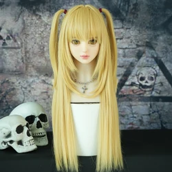 7JHH WIGS Long Straight Blonde Wig with Bangs Costume Synthetic Wig with Clip on Double Ponytails Girls Party Anime Cosplay Wigs