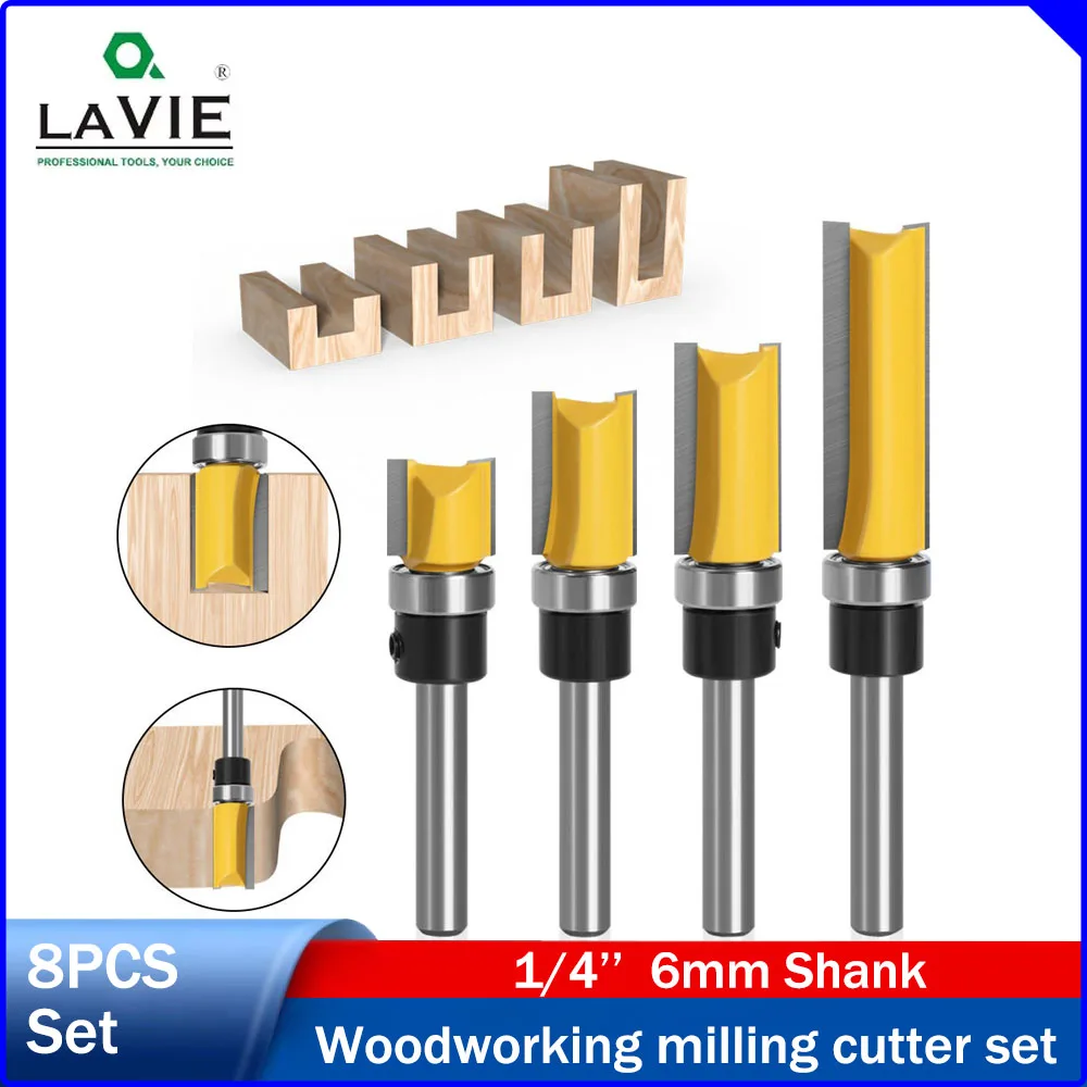 

1/4"Shank Template Bearing Trimmer Bit,Bottom Bearing Straight Bit,Extended Length Woodworking Router Bit for 86 Type Socket